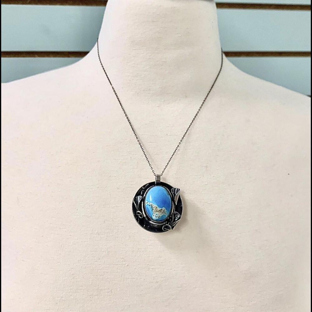 Vintage Joseph Massaniello Turquoise And Sterling Pendant Large 20.4g